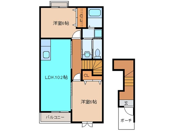 高茶屋駅 徒歩39分 2階の物件間取画像